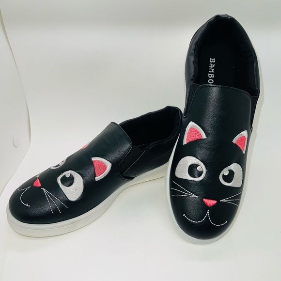 Bamboo Black & White Cat Slip-On Sneakers Size 8 Brand New - Picture 3 of 9